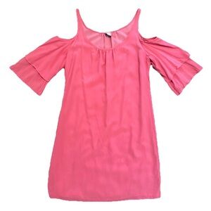 Ecru Womens Sm Cold Shoulder 3/4 Tiered Bell Sleeve 100% Silk Shift Mini Dress